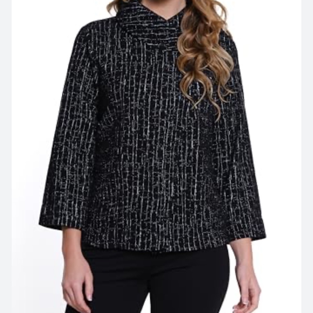 Ali Miles Women XL Jacquard Knit Button Front Jacket Shawl Collar Patch Pockets